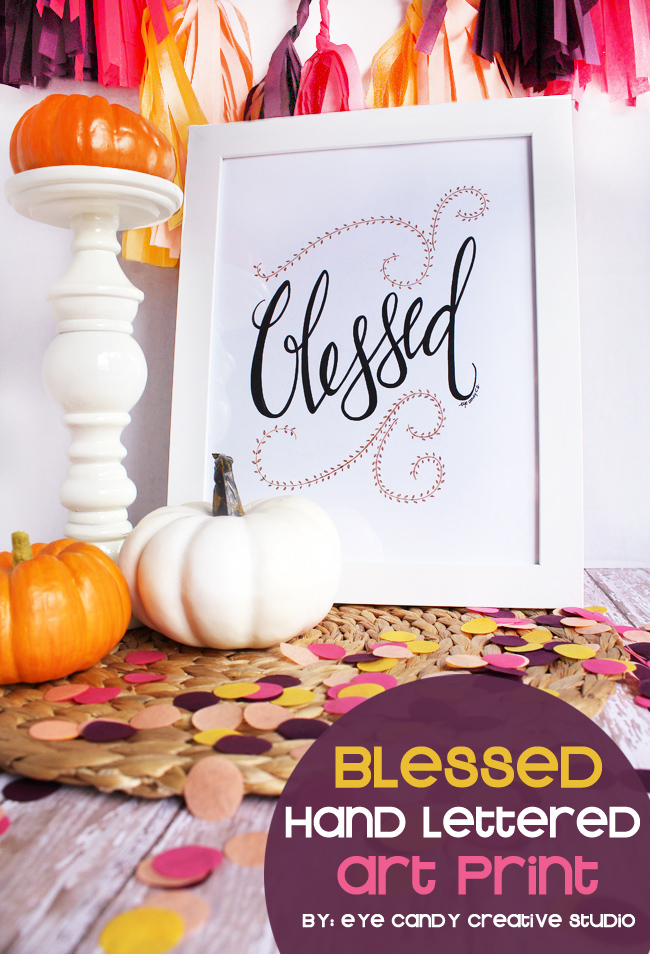 blessed, thanksgiving, give thanks, confetti, hand lettering, framed art