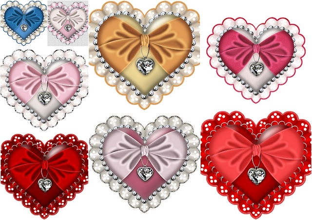 Clipart de Corazones con Lazo y Diamante.