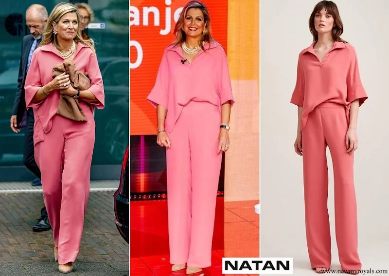 Queen Maxima wore Natan Mia Shirt and Motus Wide-leg Pants in pink