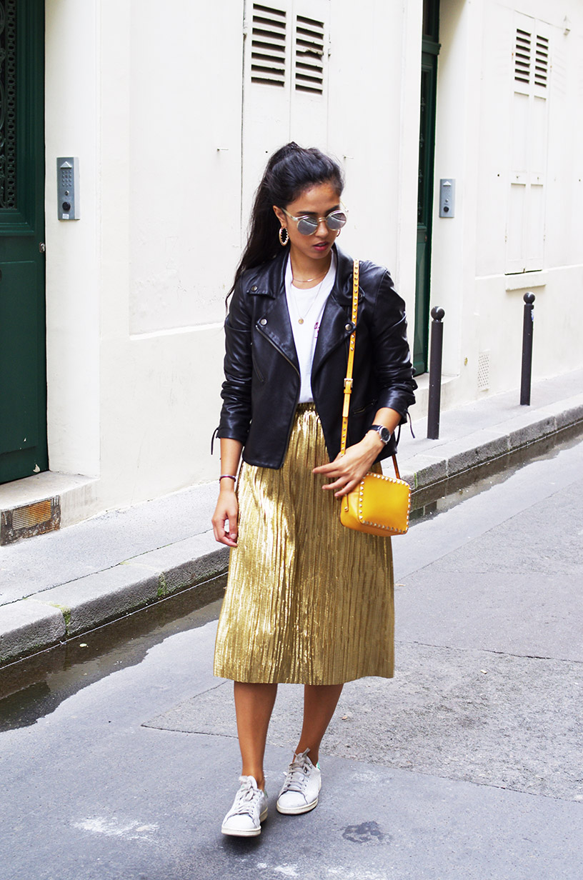 Gold Pleated Midi Skirt The Deets On E
