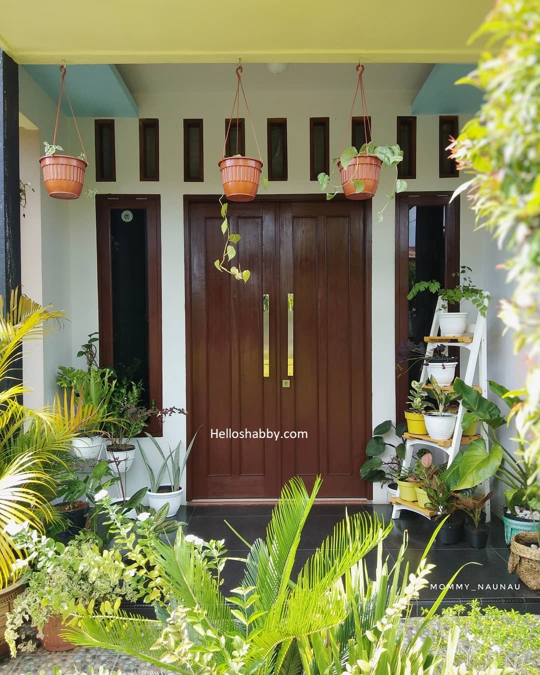 6 Desain Taman Teras dengan Tanaman Gantung | Mudah Dirawat dan