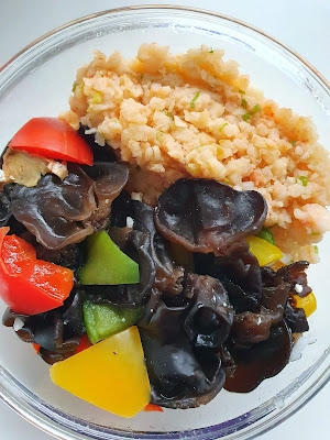 今日午餐：蝦鬆、黑木耳、水果椒，2021.03.03