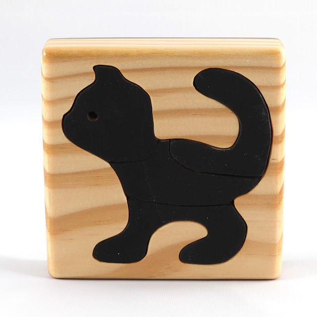 Handmade Wooden Toy Tray Puzzle, Black Kitten, Very Easy To Assemble, Finished Non-toxic Acrylic Paint and Amber Shellac