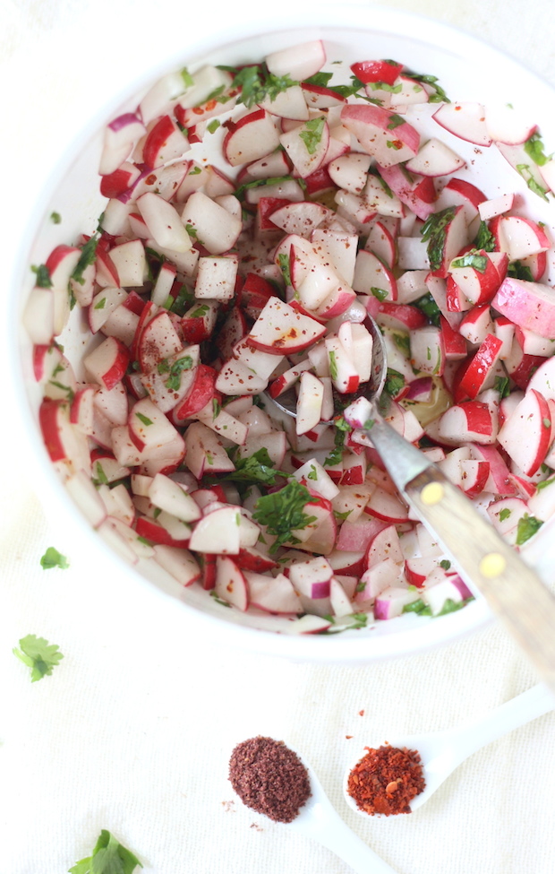 Radish Salad recipe with Sumac and Aleppo Chili Flakes by SeasonWithSpice.com