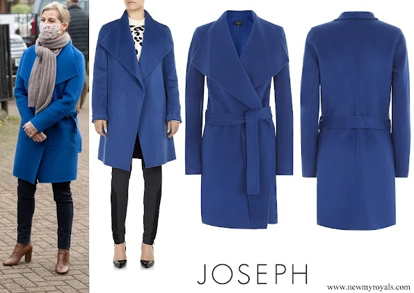 The Countess of Wessex wore JOSEPH Blue Lisa Long Cashmere Wrap Coat