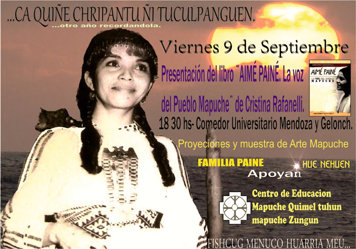 Afiche de la presentación del libro AIME PAINE la voz del pueblo Mapuche