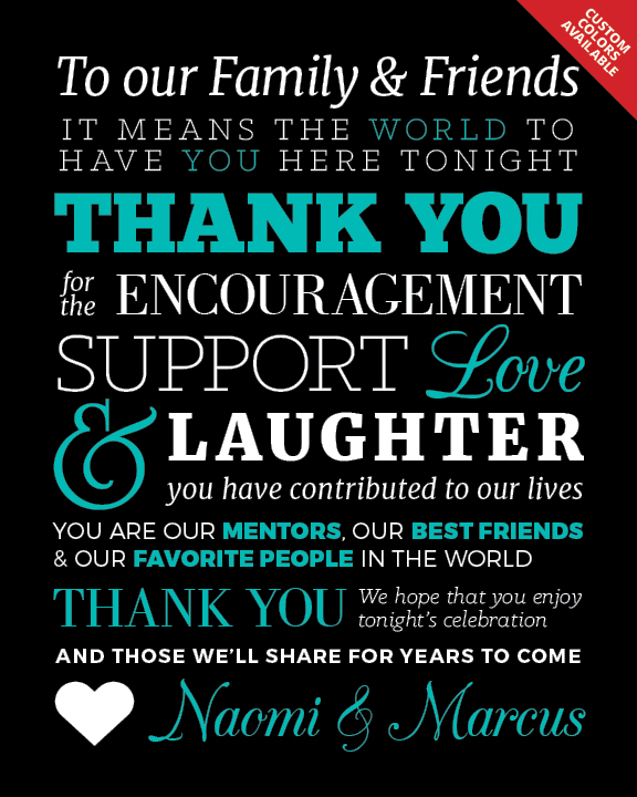 To Our Friends And Family Printable 8x10 Wedding Thank You Sign Any  To Our Friends And Family Printable 8x10 Wedding Thank You Sign Any