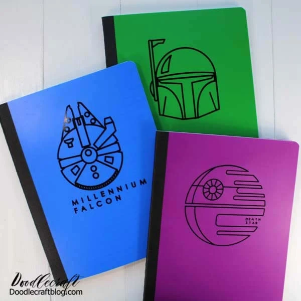 Here's a quick Cricut craft to update some lined notebooks. These would make a great Summer craft, journal, end of school/teacher gift, or just add some fun to a notebook. Any Star Wars fan would love one!
