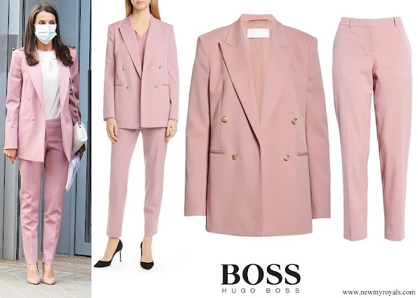 Queen Letizia wore Hugo Boss Jericoa Stretch Wool Double Breasted Blazer Tiluna Stretch Wool Ankle Trousers