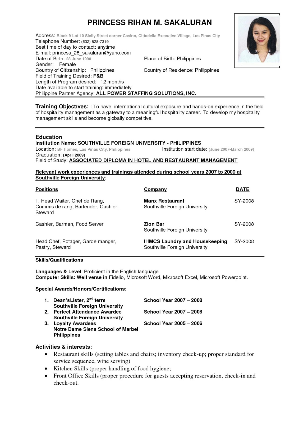 resume format english exam