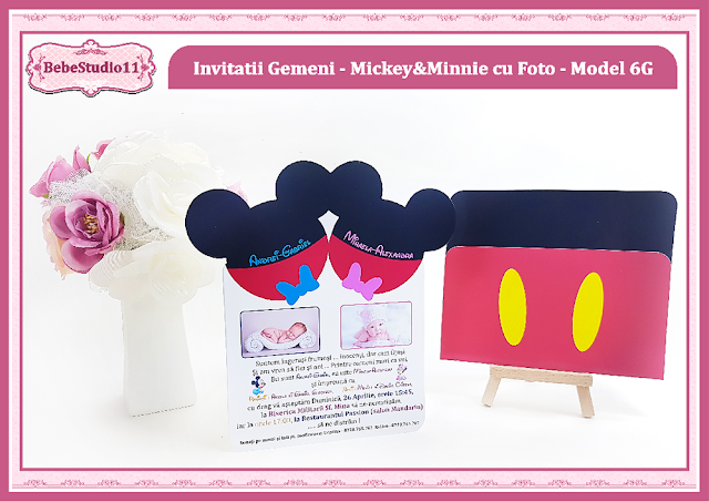 invitatii botez cu foto gemeni Mickey si Minnie