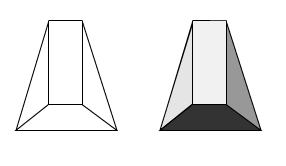 The simplified forms of the nose as seen from the front.