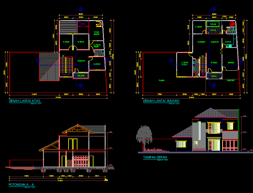 Gambar Autocad  Desain  Gratis Rumah  2 lantai INFO 