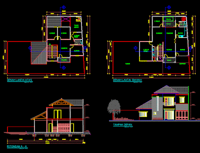 gambar autocad desain gratis rumah 2 lantai - info