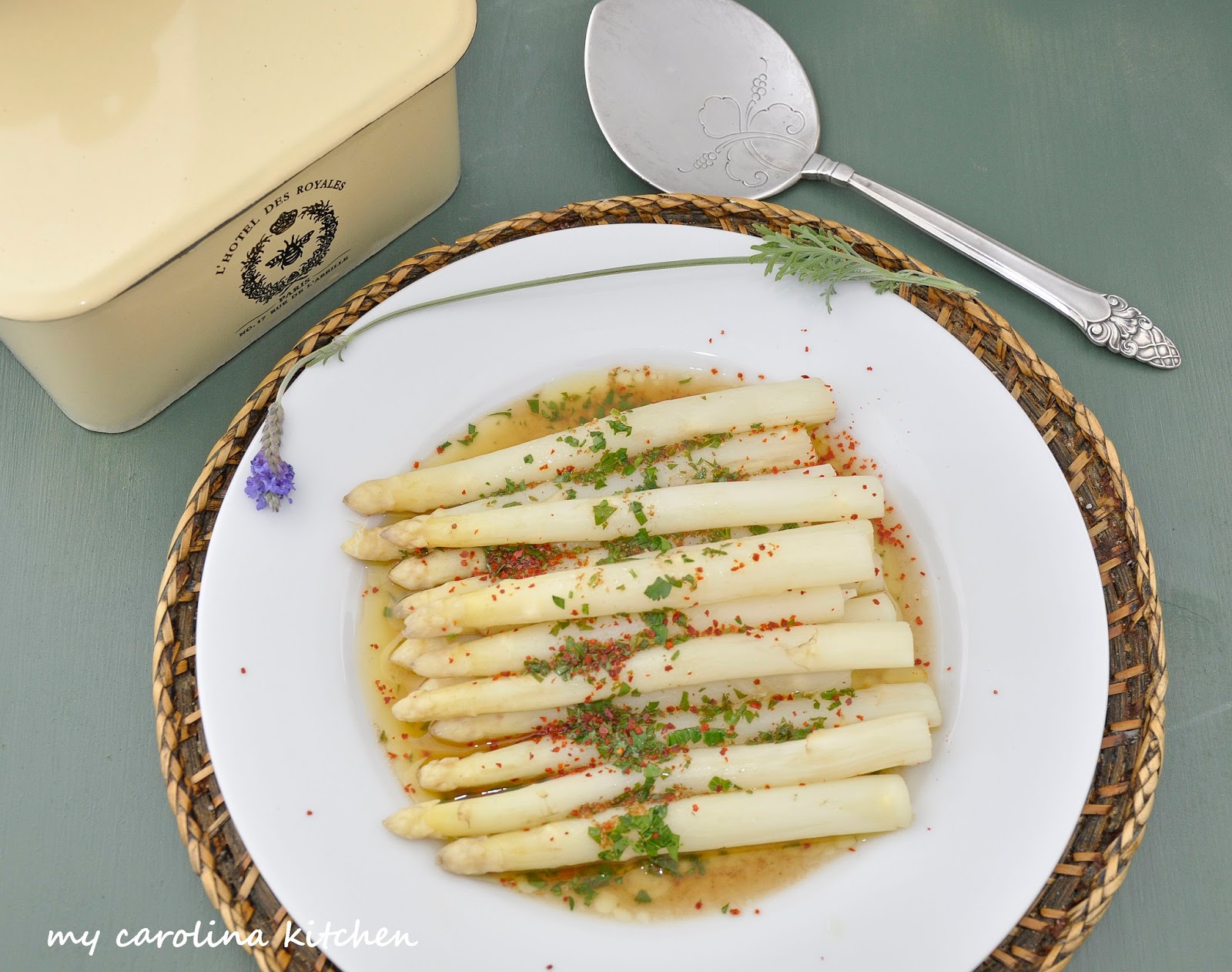 My Carolina Kitchen White Asparagus with a Brown Butter Vinaigrette