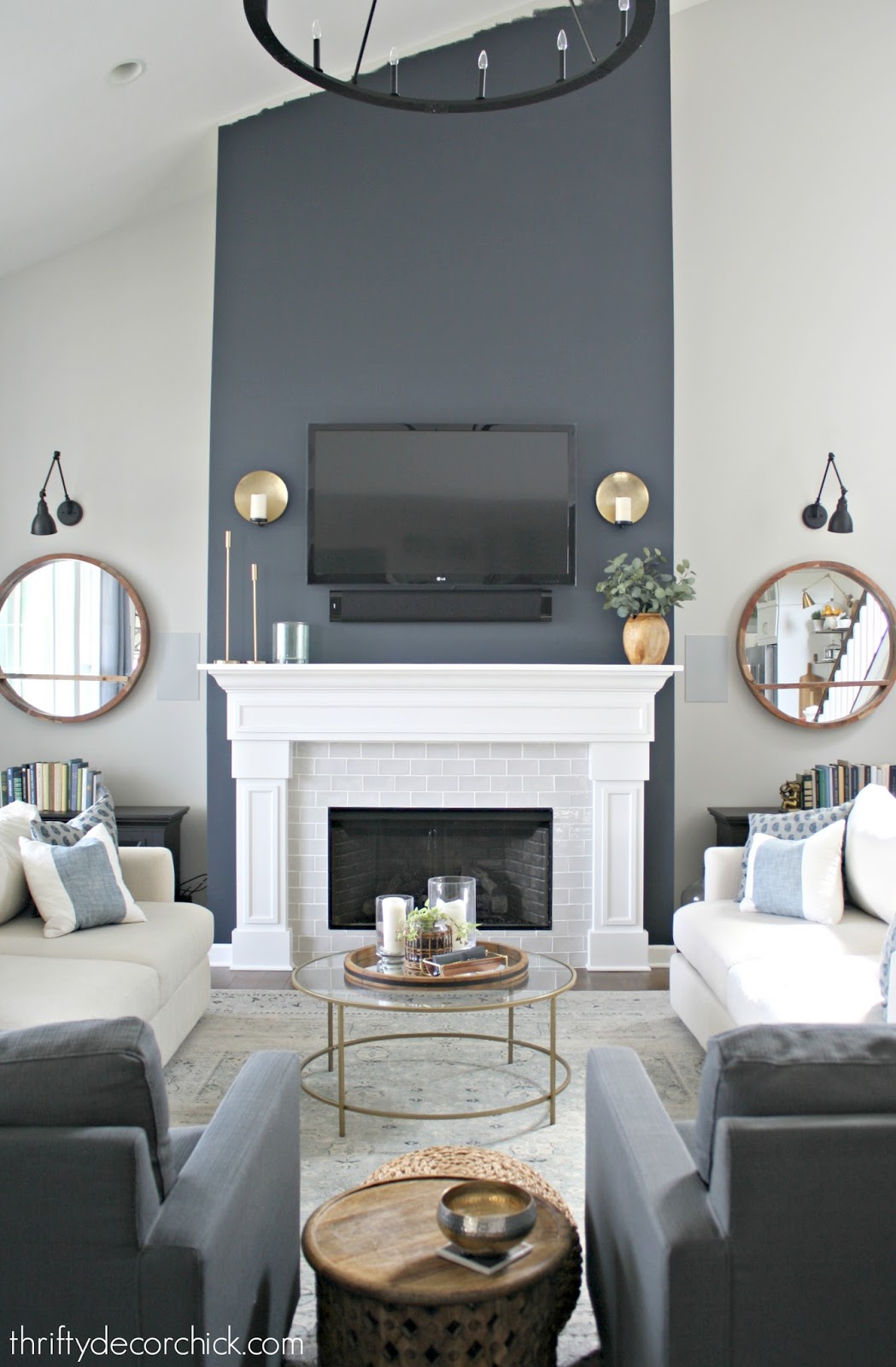 Tall fireplace wall transformation with paint! Thrifty Decor Chick