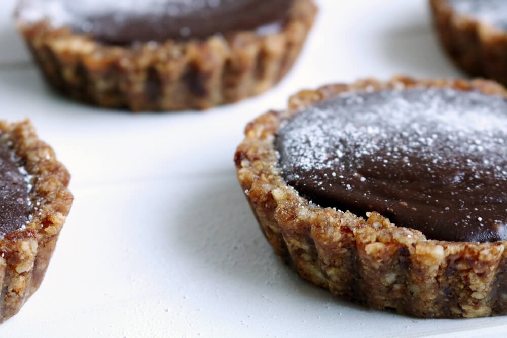 Mini Chocolate Tarts with Raw Date and Nut Crust (GF) Take Some Whisks