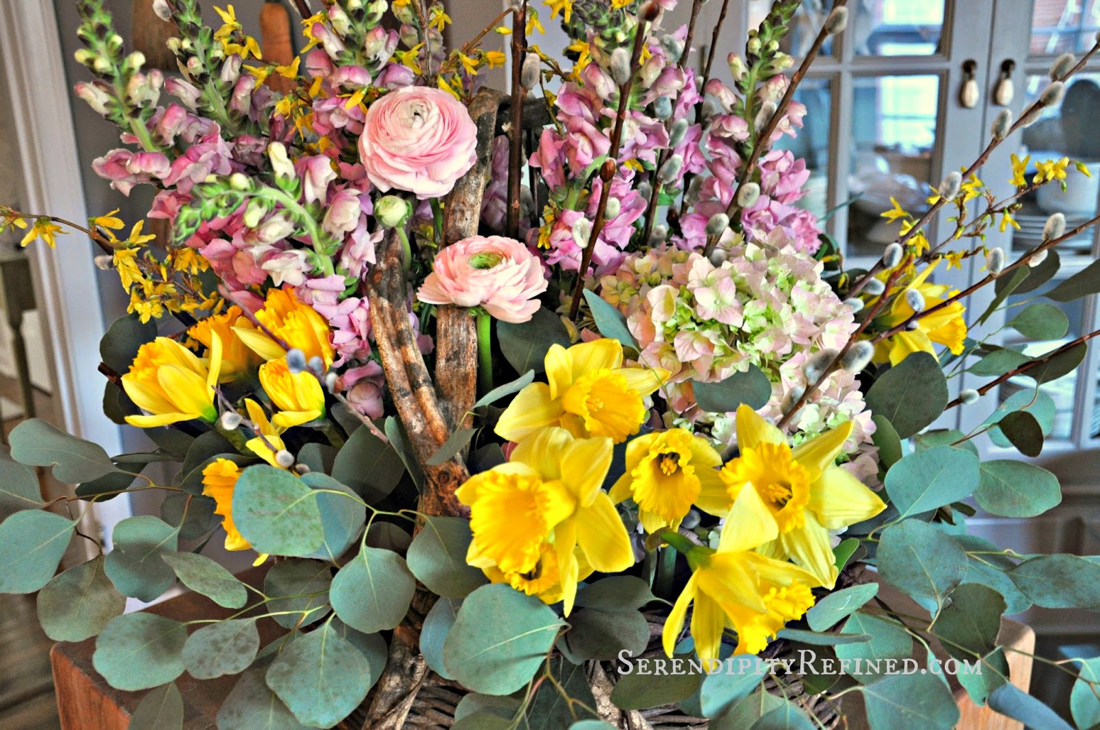 Serendipity Refined Blog Spring Flower Basket Easter Table Centerpiece