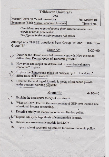 MA Second year Macro Economic Analysis (536) Question Paper 2075, Tribhuvan University