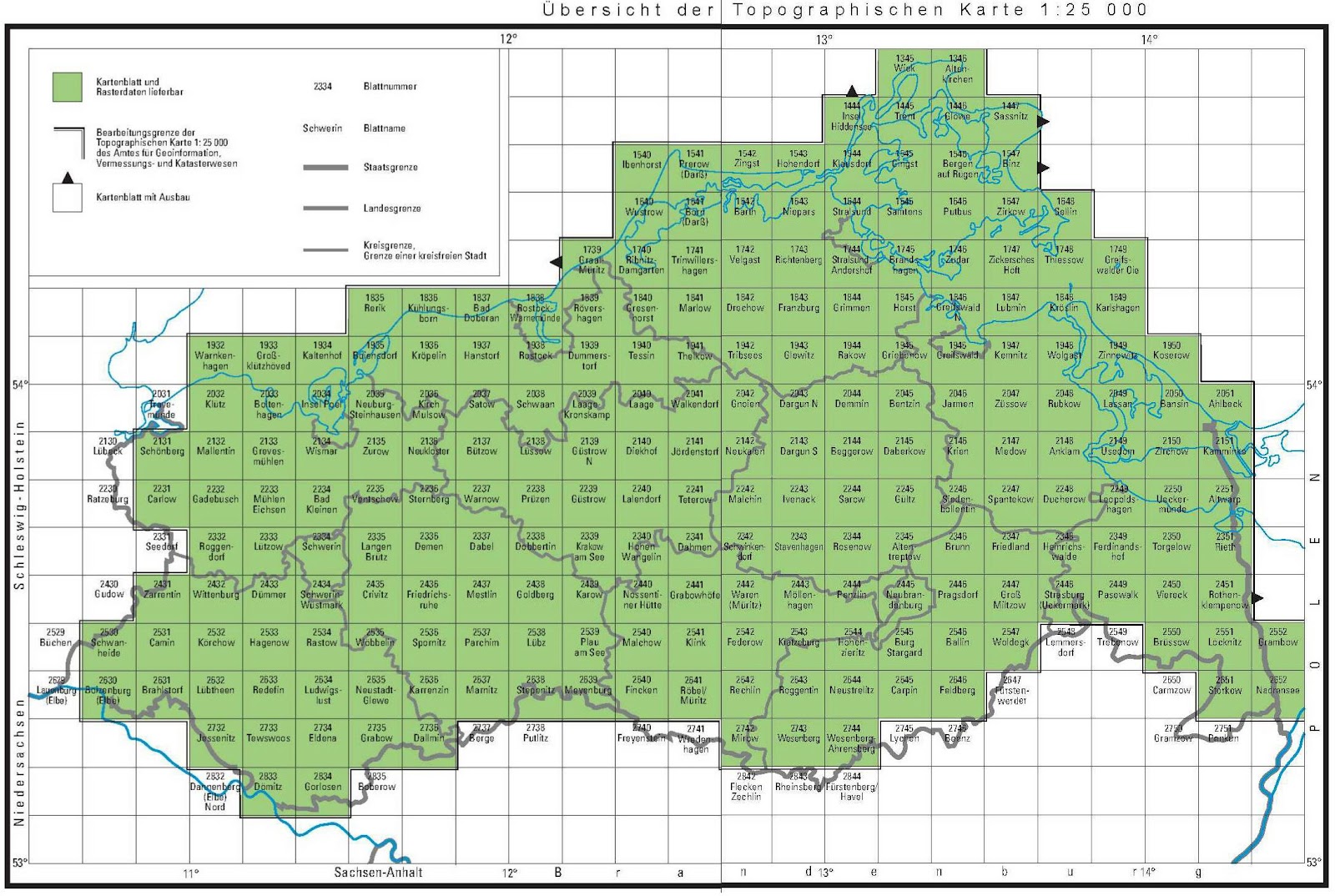 Topographische Landkarte von Mecklenburg-Vorpommern 1:25.000