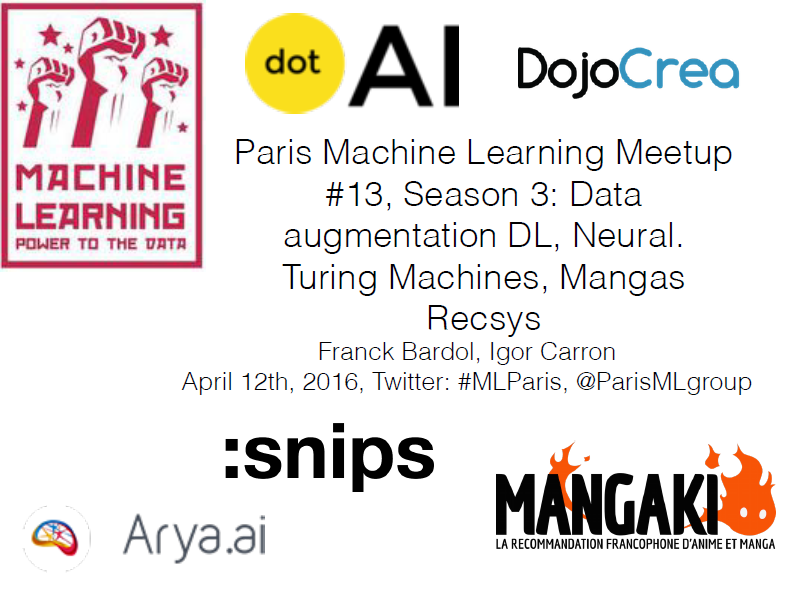 Nuit Blanche Ce soir Paris Machine Learning Meetup 13 Season 3; Data