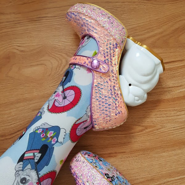 sequins mary jane shoe with bunny tights and rabbit shaped heel