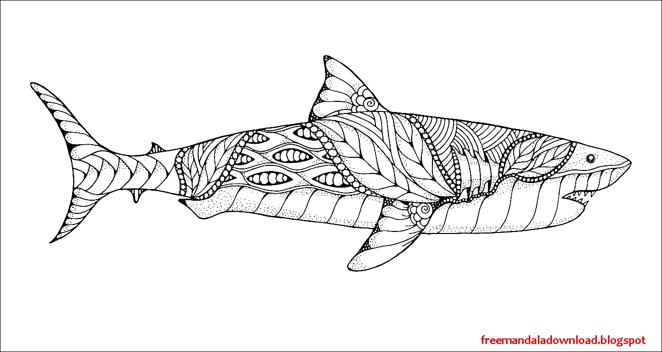 Shark Adult antistress Coloring Mandala Free Mandala