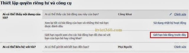 Thiết lập Facebook, giới hạn bài đăng