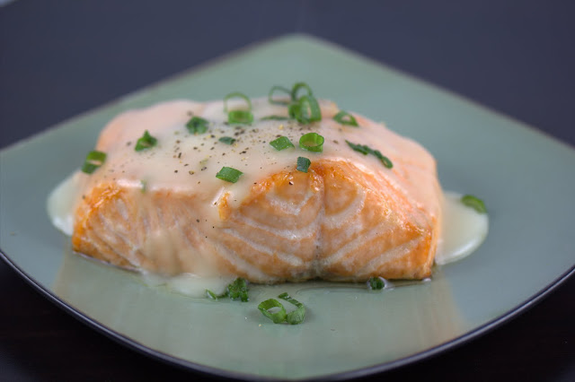 roasted salmon with white-wine sauce