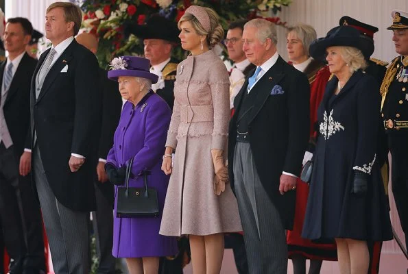 Queen Elizabeth II, Prince Charles and Camilla, Duchess of Cornwall. state banquet at Buckingham Palace. Maxima wore a new jacket by Claes Iversen