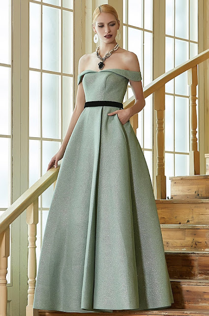 new off the shoulder green ball dress