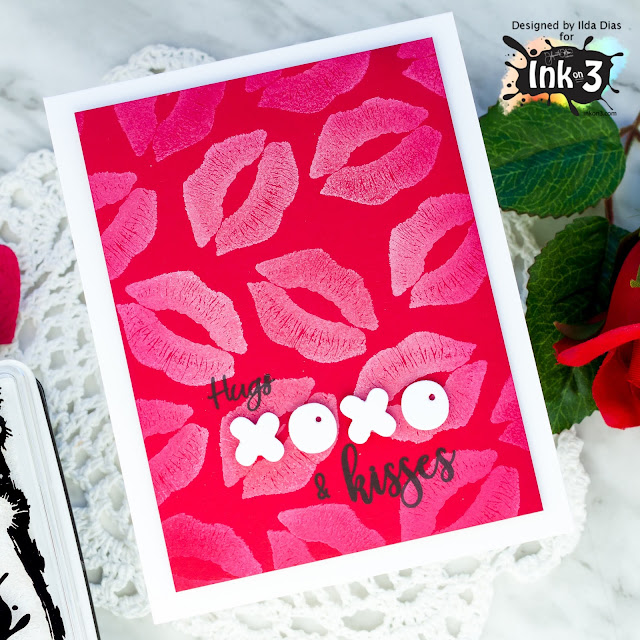 XOXO, Monochromatic, Valentine's Day Cards, Ink On 3, Lips Background, Hugs and Kisses, Card Making, Stamping, Die Cutting, handmade card, ilovedoingallthingscrafty, Stamps, how to, Atelier Inks,