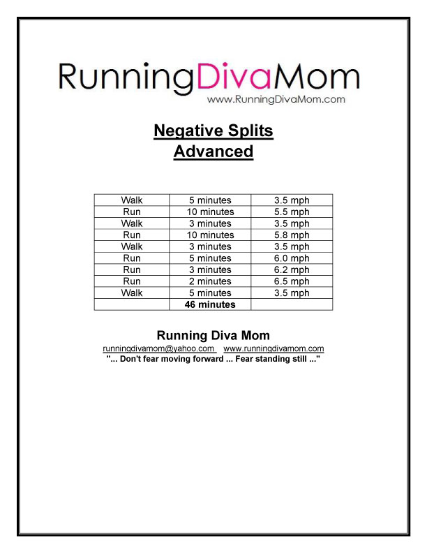 Running Diva Mom: Treadmill Workout - Negative Splits