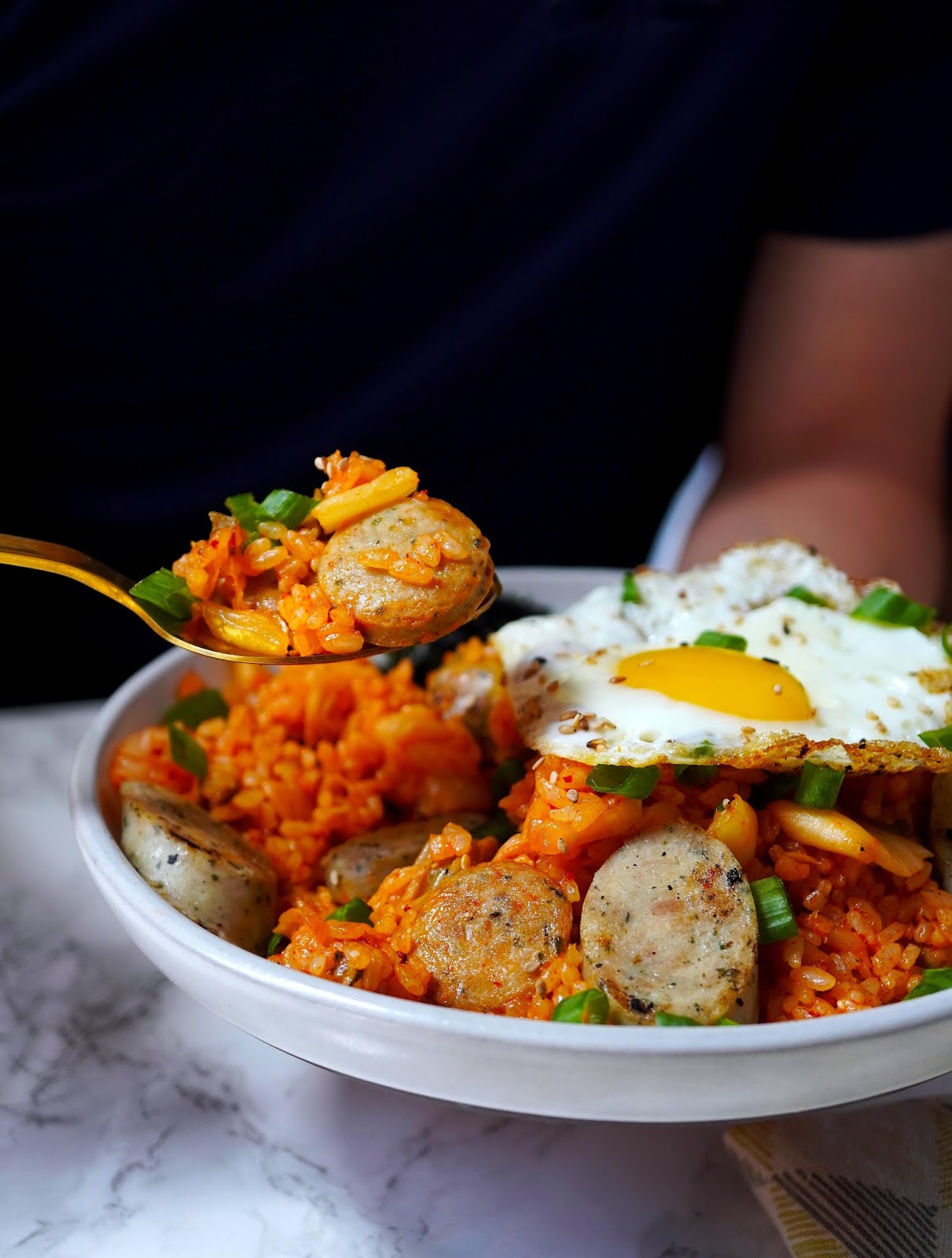 Miss Hangrypants Kimchi Fried Rice with Roasted Garlic Chicken Sausage