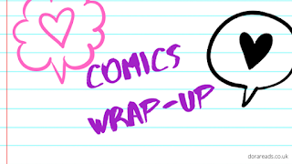 'Comics Wrap-Up' with lined-notebook-style background and speech bubbles with heart symbols in them