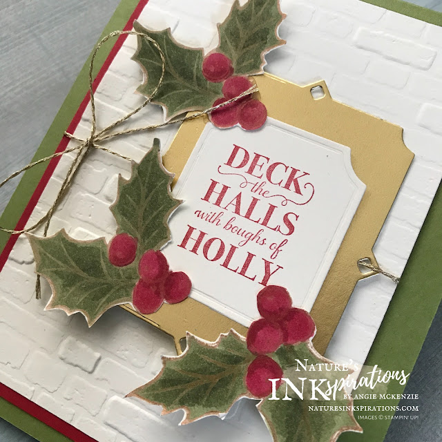 By Angie McKenzie for Sharing Sunday; Click READ or VISIT to go to my blog for details! Featuring the retiring Christmas Gleaming stamp set by Stampin' Up!®; #stampinup #handmadecards #naturesinkspirations #keepstamping #christmascards #leftoverscraps  #christmasgleamingstampset #brickandmortarembossingfolder #fussycutting #coloringwithblends #cardtechniques