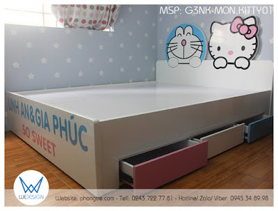Giường 3 ngăn kéo Doraemon và Hello Kitty G3NK-MON.KITTY01