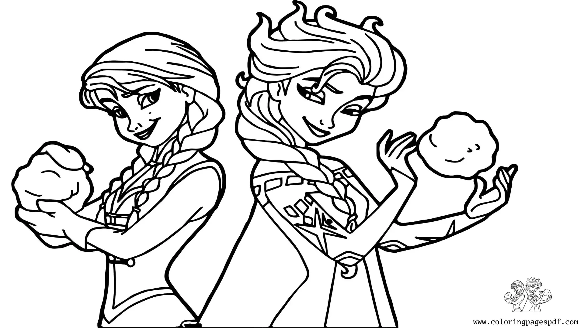 Coloring Page Of Elsa And Anna Holding Snowballs