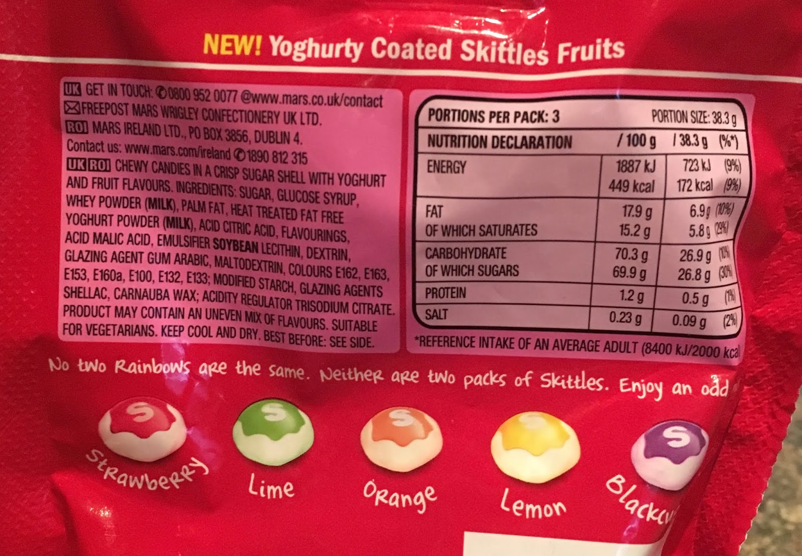 FOODSTUFF FINDS New Fruits Skittles Dips Yoghurty Coated (Morrison’s