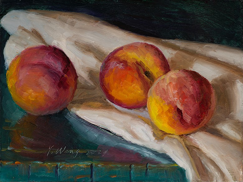 Wang Fine Art peaches, still life oil painting original daily painting