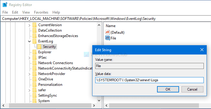 Come modificare la posizione del file registro eventi predefinito in Windows 10