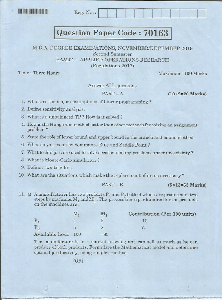operations research question paper 2019
