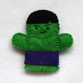 The Hulk felt fingerpuppet, handmade by Joanne Rich.