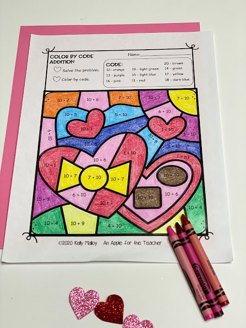 valentine's day color by number addition