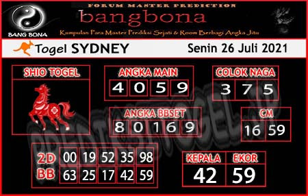 Prediksi Bangbona Sydney Senin 26 Juli 2021