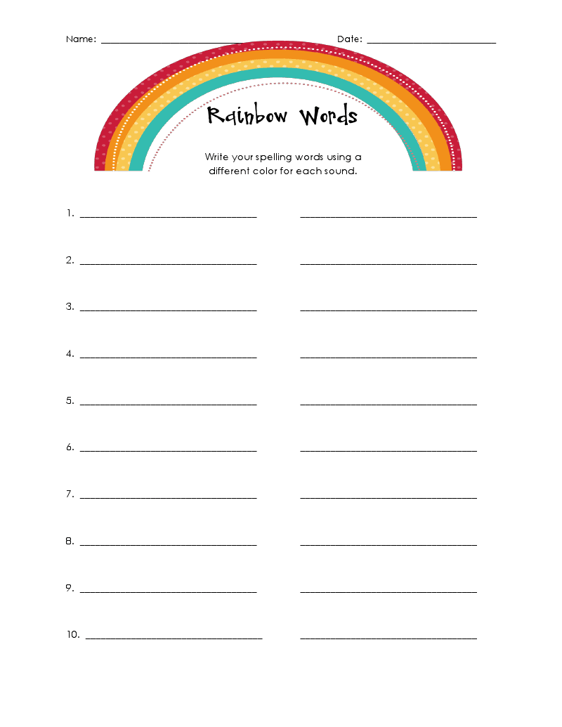 Rainbow Words Template
