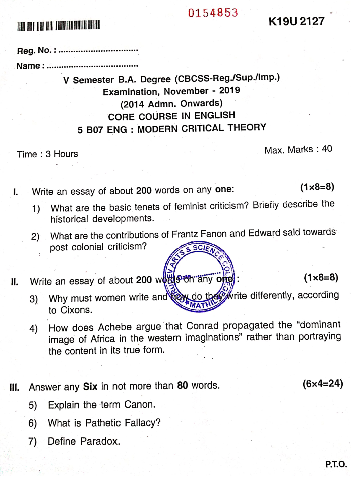 Kannur University B.A.English 5B 07 ENG MODERN CRITICAL THEORY