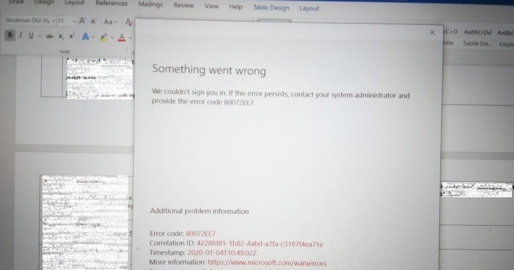 Error Code 80072EE7 when Sign in to Microsoft Office
