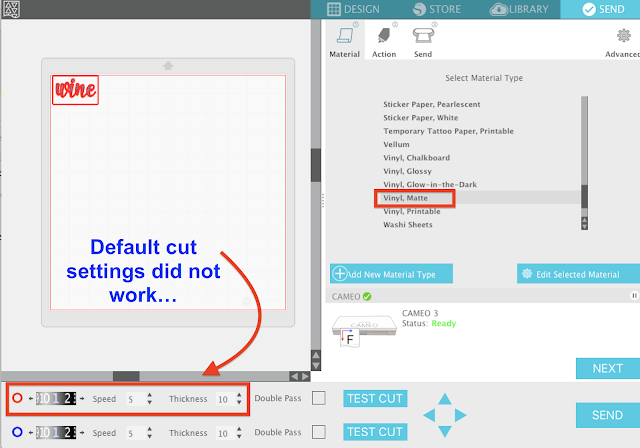 Silhouette studio V4 tutorials default cut settings not working