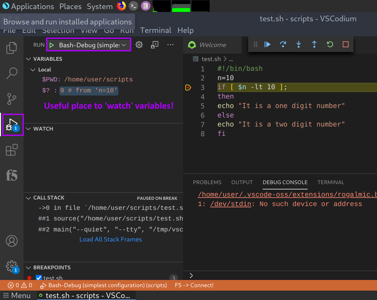 Now go grab bashdb for debugging bash on Visual Studio Code